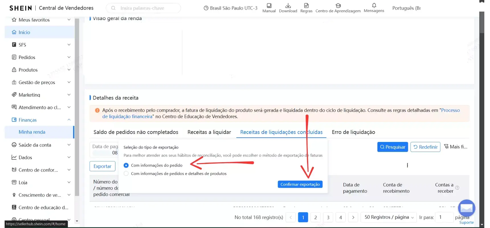 Painel Minha Renda Shein Exportação Passo 3