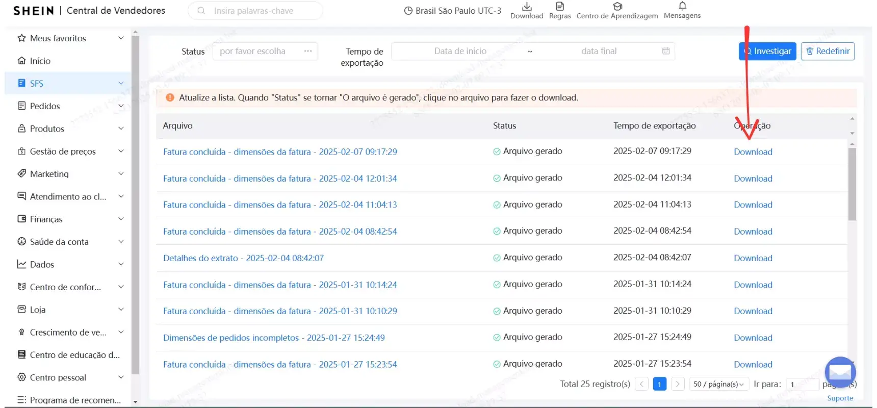 Painel de Download Baixar Planilha Passo 4